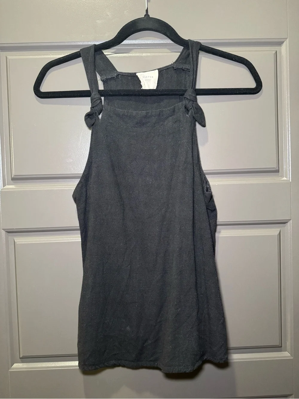 Knot-Shoulder Black Tank Top